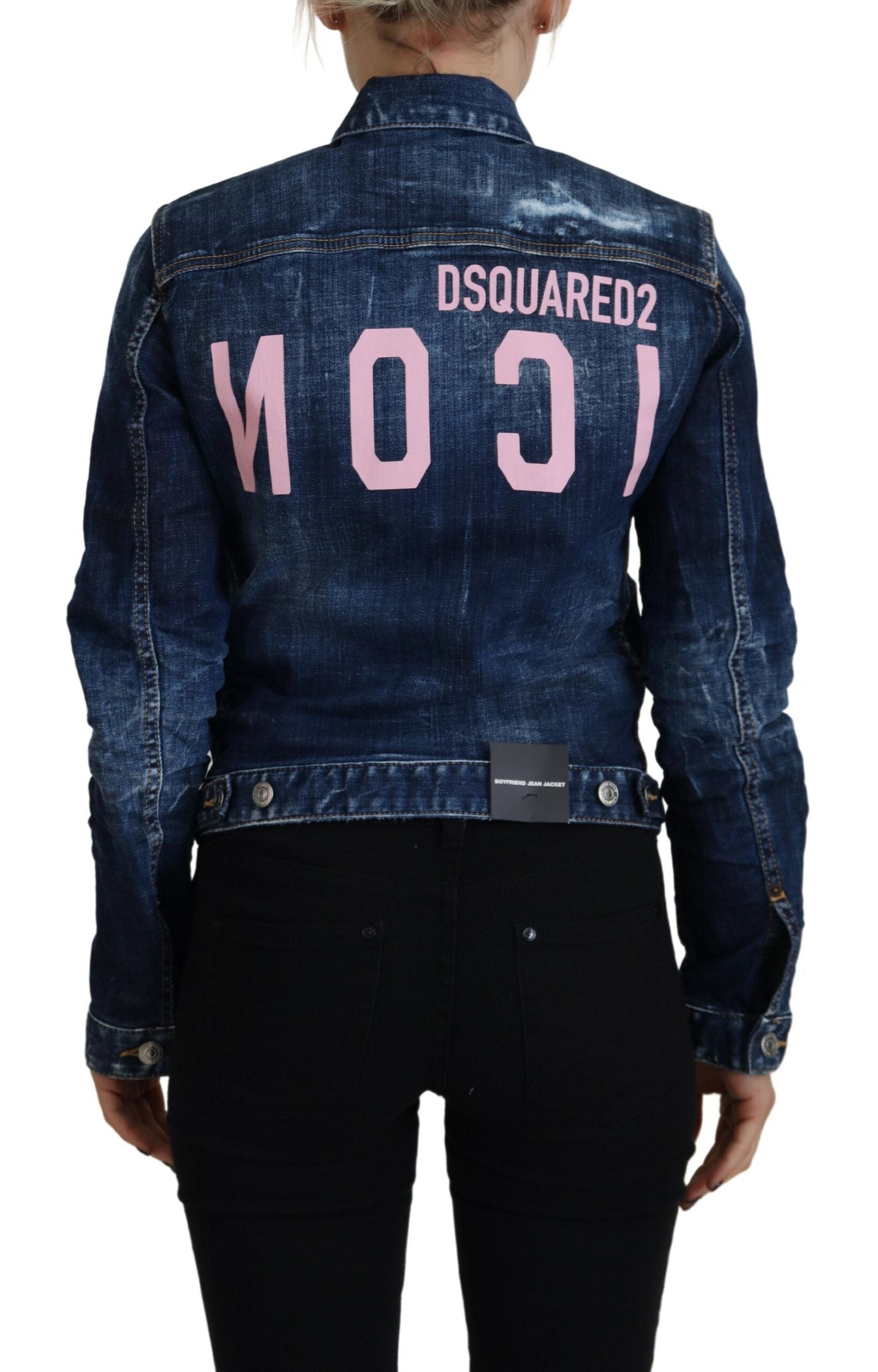 Dsquared² Mavi Simge Baskılı Yıpranmış Kot Ceket